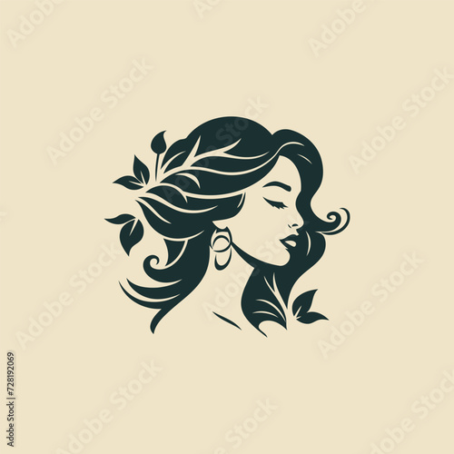 Beautiful women and leaves logo design vector template