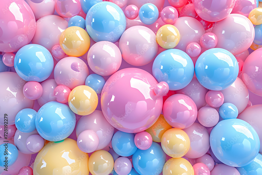 Pastel Delights, Soft Color Balls and Bubble Gums Abstract Digital Illustration pattern