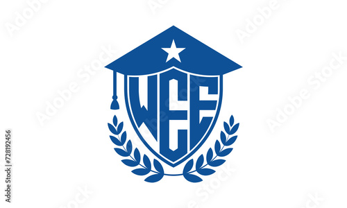 WEE three letter iconic academic logo design vector template. monogram, abstract, school, college, university, graduation cap symbol logo, shield, model, institute, educational, coaching canter, tech