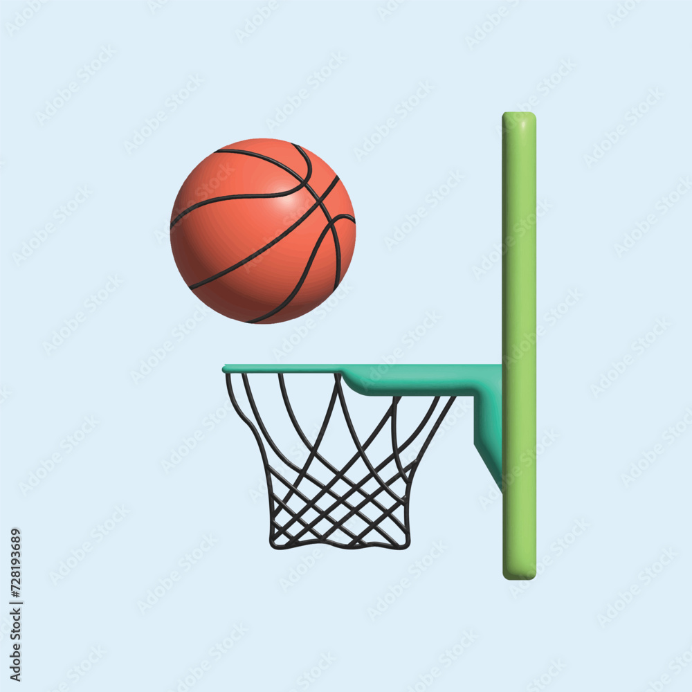 Basket ball concept. Realistic 3d object cartoon style.