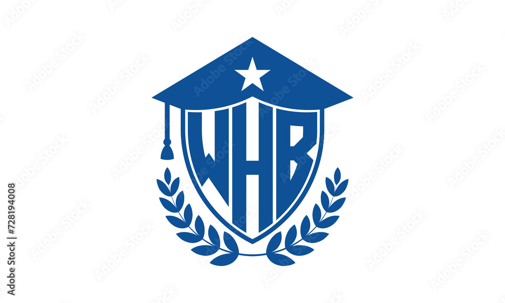 WHB three letter iconic academic logo design vector template. monogram, abstract, school, college, university, graduation cap symbol logo, shield, model, institute, educational, coaching canter, tech WHB three letter iconic academic logo design vector template. monogram, abstract, school, college, university, graduation cap symbol logo, shield, model, institute, educational, coaching canter, tech