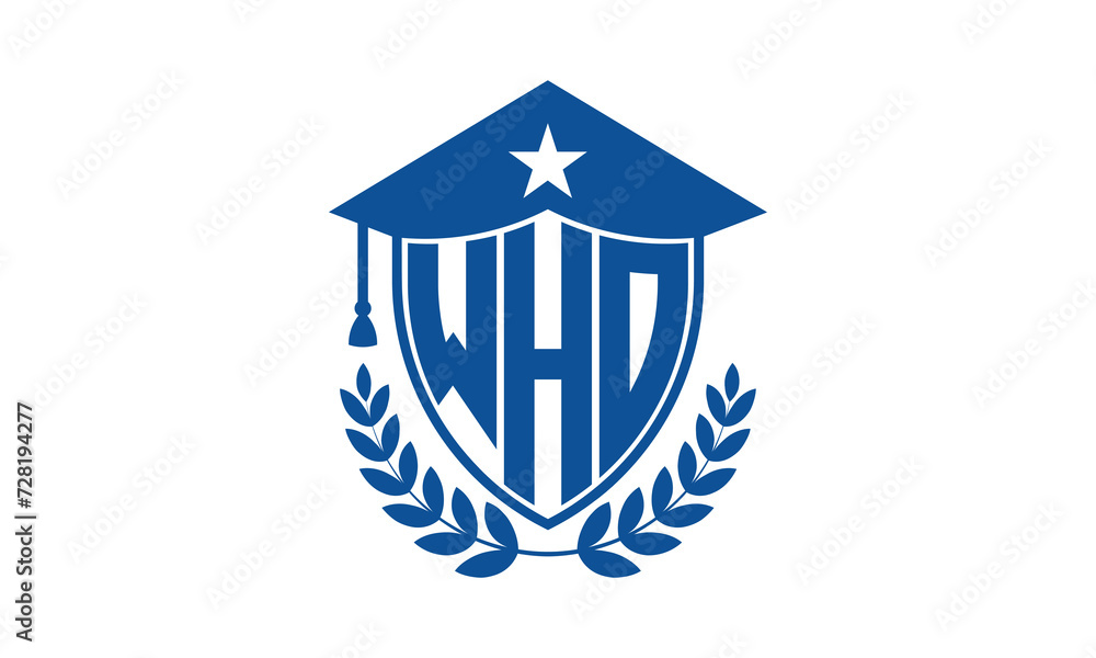 WHO three letter iconic academic logo design vector template. monogram, abstract, school, college, university, graduation cap symbol logo, shield, model, institute, educational, coaching canter, tech WHO three letter iconic academic logo design vector template. monogram, abstract, school, college, university, graduation cap symbol logo, shield, model, institute, educational, coaching canter, tech