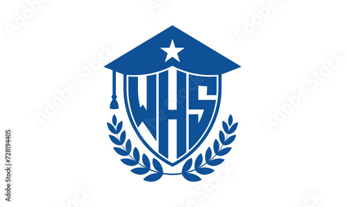WHS three letter iconic academic logo design vector template. monogram, abstract, school, college, university, graduation cap symbol logo, shield, model, institute, educational, coaching canter, tech