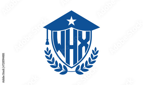 WHX three letter iconic academic logo design vector template. monogram, abstract, school, college, university, graduation cap symbol logo, shield, model, institute, educational, coaching canter, tech