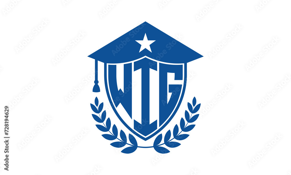 WIG three letter iconic academic logo design vector template. monogram, abstract, school, college, university, graduation cap symbol logo, shield, model, institute, educational, coaching canter, tech WIG three letter iconic academic logo design vector template. monogram, abstract, school, college, university, graduation cap symbol logo, shield, model, institute, educational, coaching canter, tech