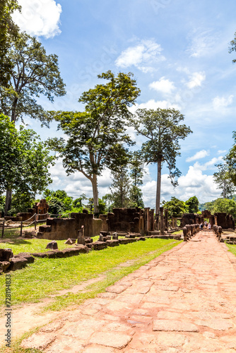 Banteay Srei Temple Entrance Ancient Ruins on Sunny Day, Siem Reap, Cambodia.