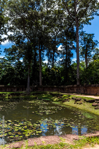 Banteay Srei Temple Entrance Ancient Ruins on Sunny Day, Siem Reap, Cambodia.