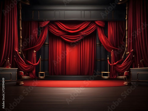 Classic banner with theatre curtains design. Award ceremony background design. Modern dark background with copy space designs.