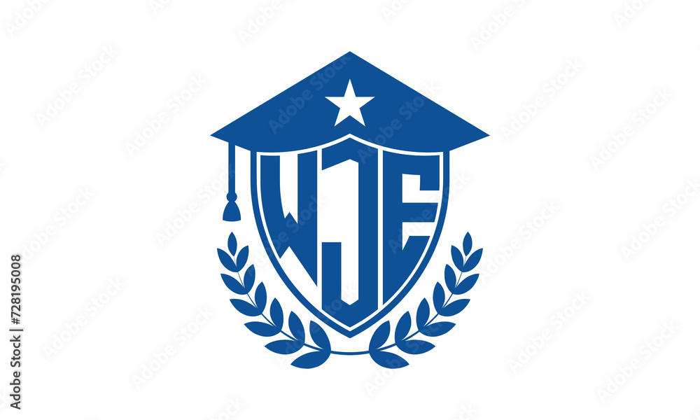 WJE three letter iconic academic logo design vector template. monogram, abstract, school, college, university, graduation cap symbol logo, shield, model, institute, educational, coaching canter, tech WJE three letter iconic academic logo design vector template. monogram, abstract, school, college, university, graduation cap symbol logo, shield, model, institute, educational, coaching canter, tech