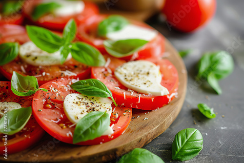 Caprese salad with ripe tomatoes, mozzarella cheese, fresh basil