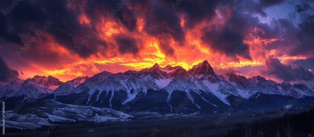 Beautifully Dramatic Sunset Over Majestic Mount Range
