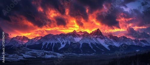 Beautifully Dramatic Sunset Over Majestic Mount Range