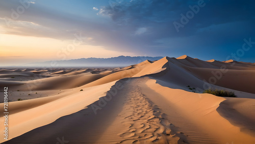 Desert Sands Embrace the Changing Sky in a Stunning Display of Sunset and Sunrise Beauty