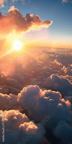 Aerial View of Sunlit Clouds from Above