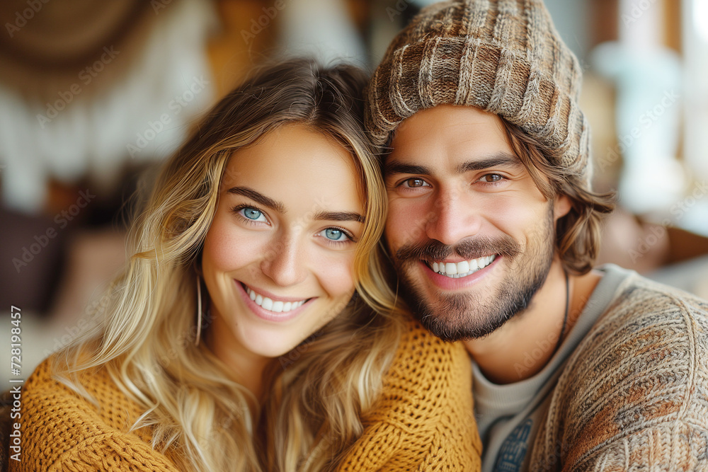 Young couple smiling happy at home. Close up photo of cheerful excited glad careless happy. Young couple smiling happy at home. Close up photo of cheerful excited glad careless happy.