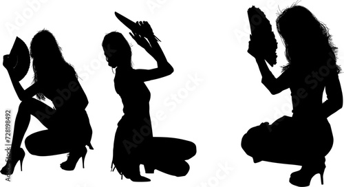 silueta, gente, mujer, vector, china, japon, kimono, pose