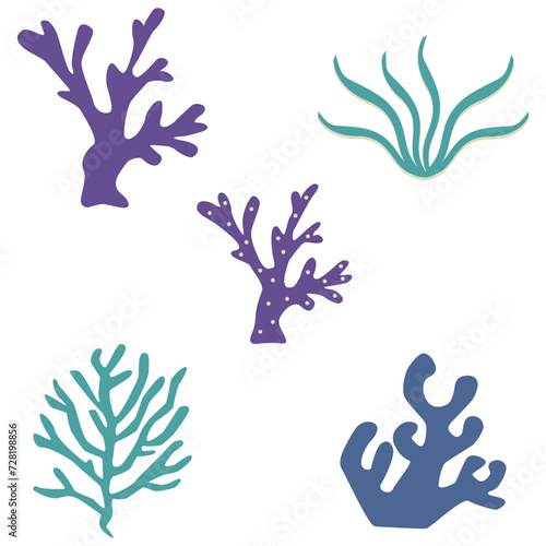 Coral Reef Underwater Icons. Vector Illustration Set