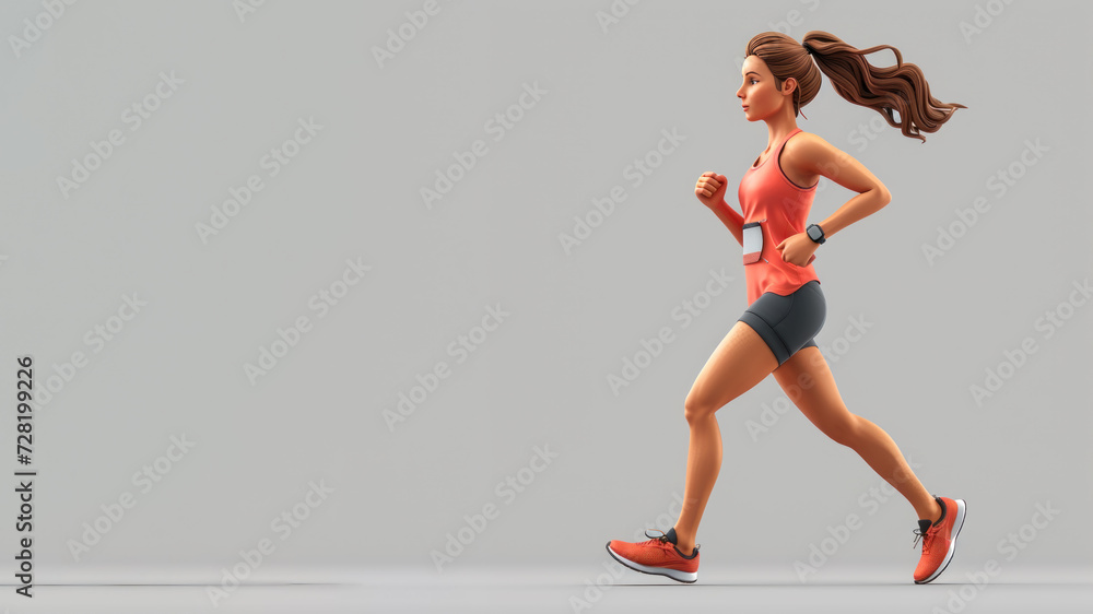 A woman cartoon athletic run in red jersey isolated on gray A woman cartoon athletic run in red jersey isolated on gray