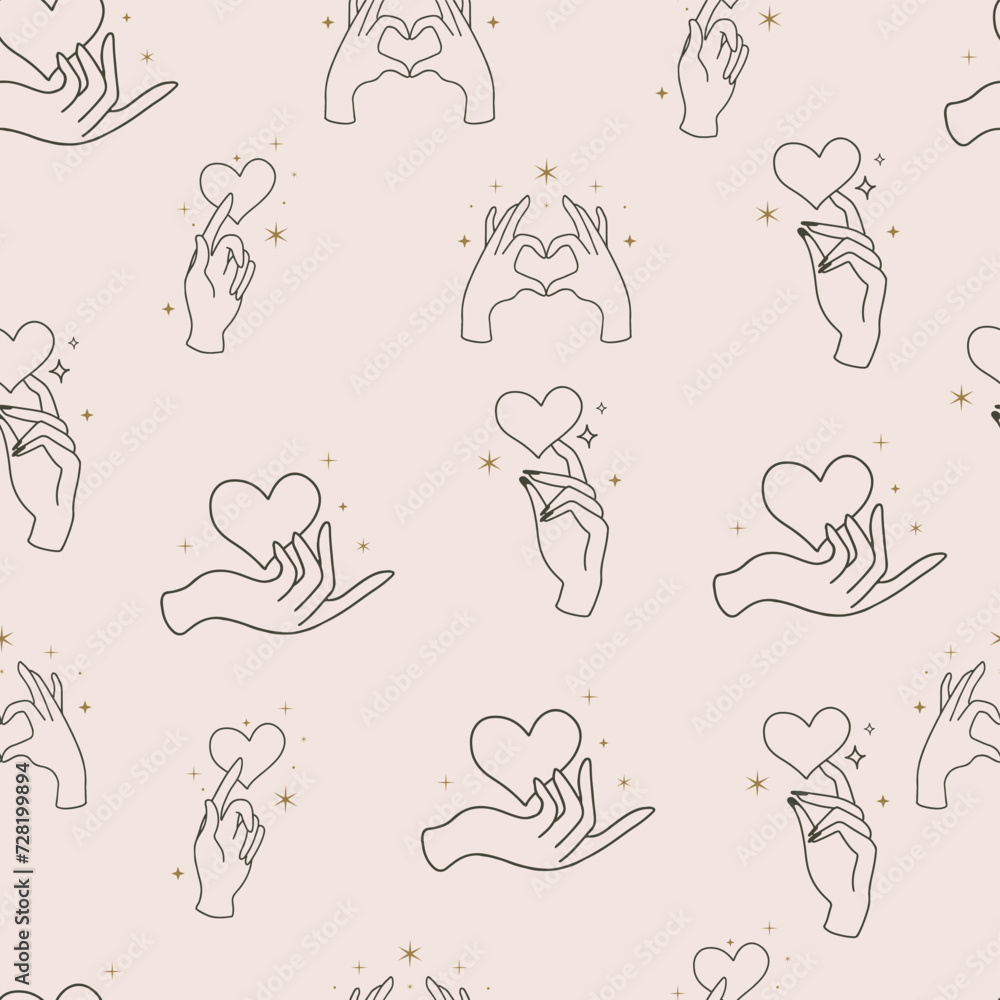 mystic seamless pattern illustration design with hand and heart