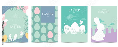 Collection of easter background set with rabbit and egg in silhouette style Editable vector illustration for A4 vertical postcard