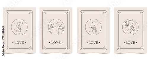 boho card tarot for a4 vertical illustration design with hand and heart