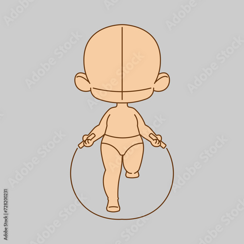 Chibi pose reference demonstrating jump rope activity. Chibi pose reference fit for mascot, children's book, icon, t-shirt design, etc.