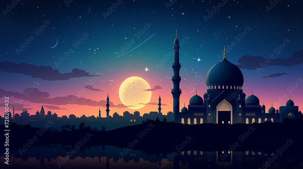 Fototapeta premium art illustration featuring a mosque silhouette. islamic ramadan background