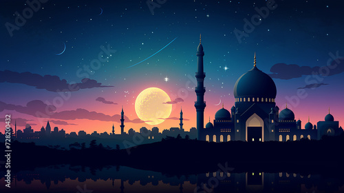 art illustration featuring a mosque silhouette. islamic ramadan background © Aura