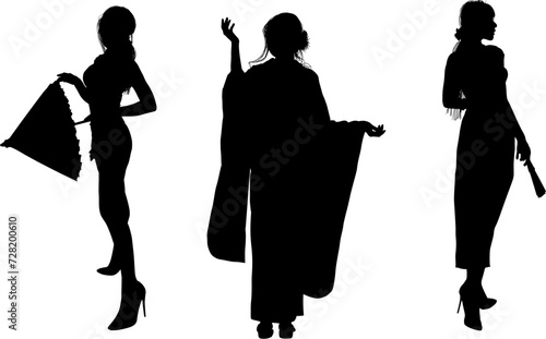 silueta, gente, mujer, vector, china, japon, kimono, pose