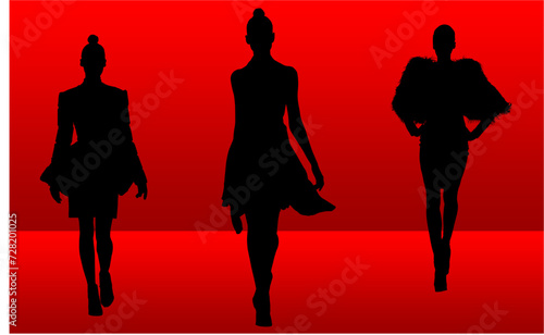 silueta, mujer, vector, gente, moda, ilustración, modelaje, pasarela