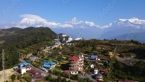 Aerial View Of Hotel Buildings And Mountain Houses Over Pokhara Valley In Nepal, South Asia.  photo