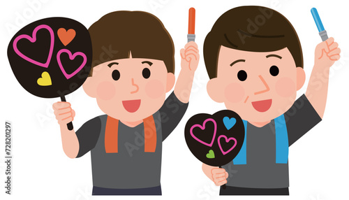 コンサートで推し活を楽しそうにする男性達 左側 イラスト