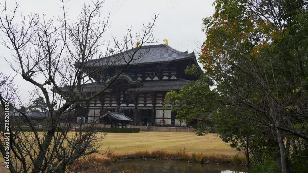 Large traditional Tōdai-ji Buddhist temple in Nara, Japan on a cold gloomy day Large traditional Tōdai-ji Buddhist temple in Nara, Japan on a cold gloomy day