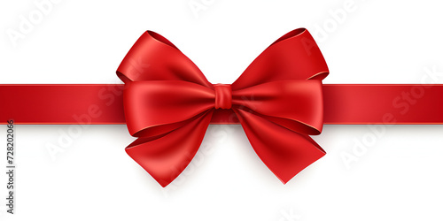Beautiful big bow made of red ribbon with shadow isolated Design Product Red Ribbon and Bow 3D Realistic Illustration white background.