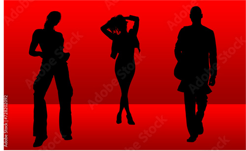 silueta, mujer, vector, gente, moda, ilustración, modelaje, pasarela