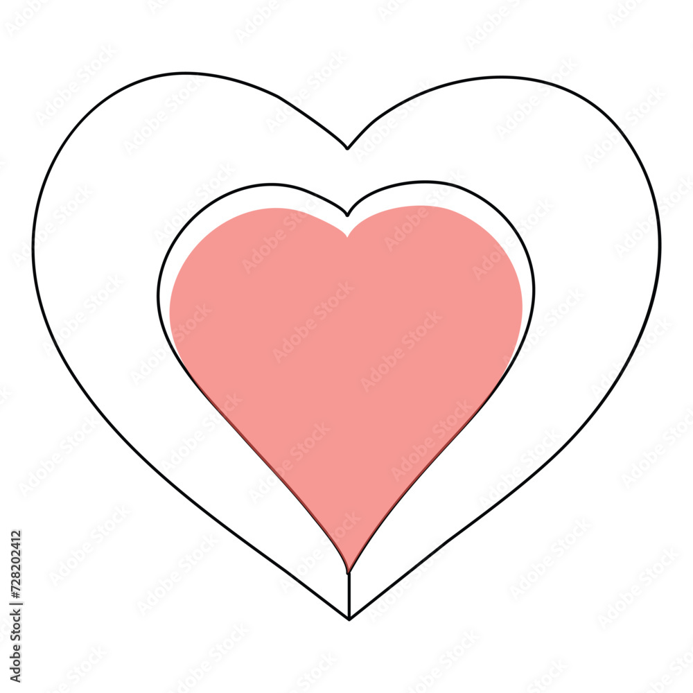Heart continuous one line art drawing. color shape Love sign. outline Vector illustration.