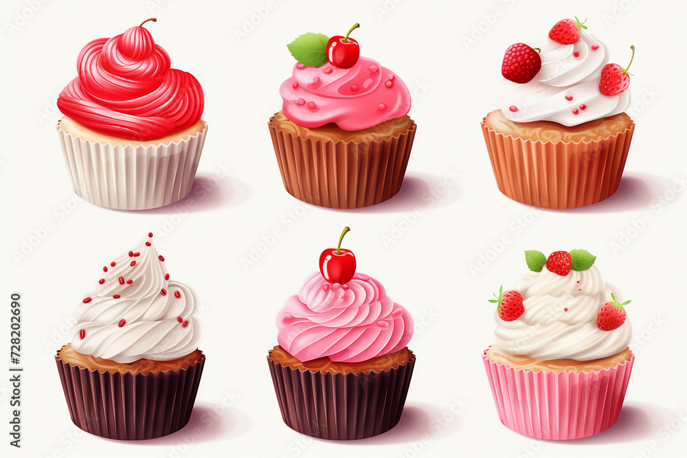 set of cupcakes with cream set of cupcakes with cream