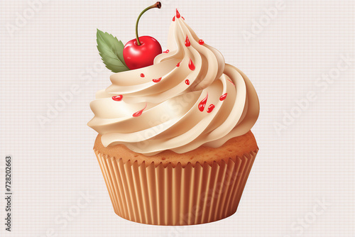 cupcake with cherry on top and a beautiful Sweet tasty cupcake on white background on trans
