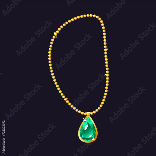 Vector golden jewelry pendant with emerald