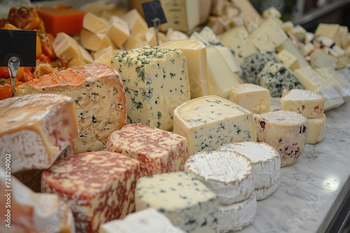 Artisanal cheeses on display at local market
