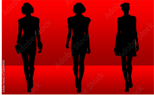 silueta, mujer, vector, gente, moda, ilustración, modelaje, pasarela