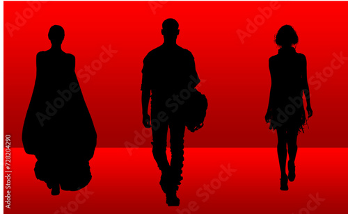 silueta, mujer, vector, gente, moda, ilustración, modelaje, pasarela