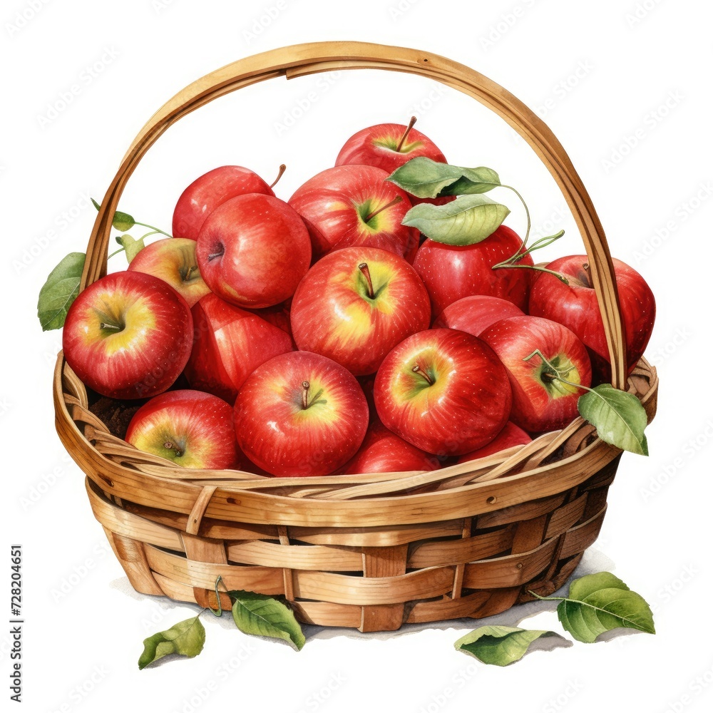 Wicker basket full of fresh red apples.