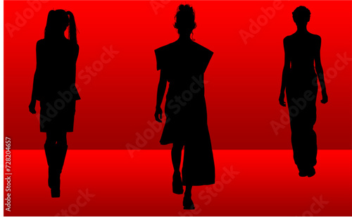 silueta, mujer, vector, gente, moda, ilustración, modelaje, pasarela