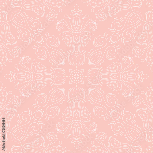 Classic seamless pink and white pattern. Damask orient ornament. Classic vintage background. Orient pattern for fabric, wallpapers and packaging