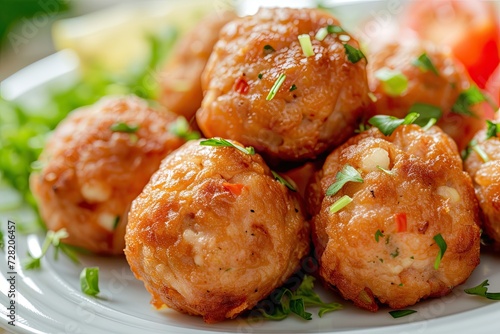 Flour fried meatballs, delicious and cheap snacks, closeup view