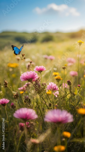 Tranquil Pastoral Meadow with Wildflowers and Butterflies 