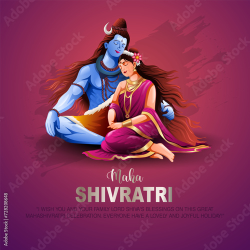 happy maha Shivratri with Shiva parvati devi, a Hindu festival celebrated of lord shiva night, english calligraphy. abstract vector illustration design
