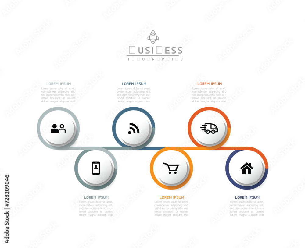 Fototapeta premium Vector infographic business presentation template with circular interconnection with 6 options.