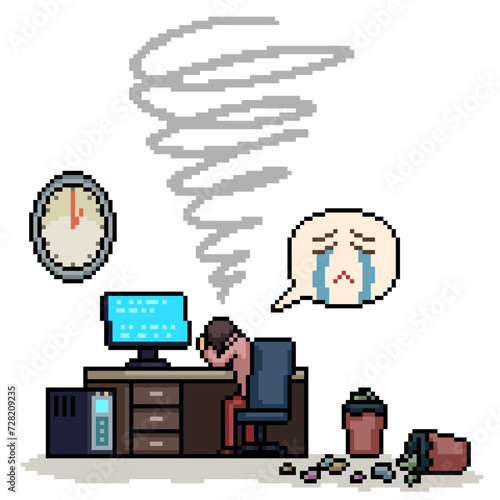 pixel art overtime worker sad